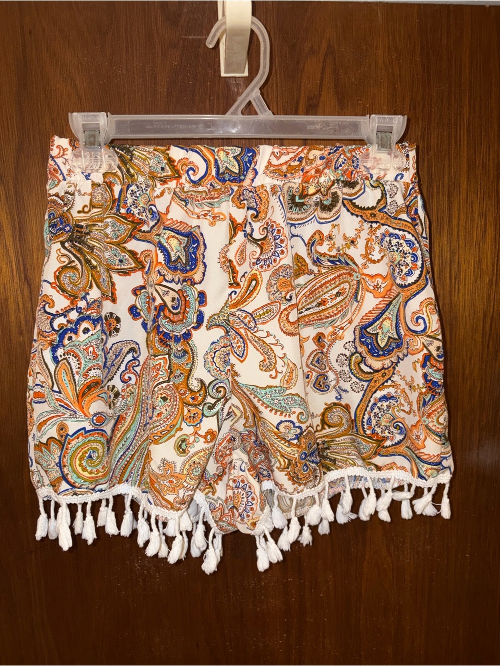 Women's Paisley Tassel Hem Shorts - White/Multi